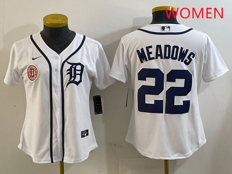 Women Detroit Tigers 22 Meadows White Game 2025 Nike MLB Jersey style 3